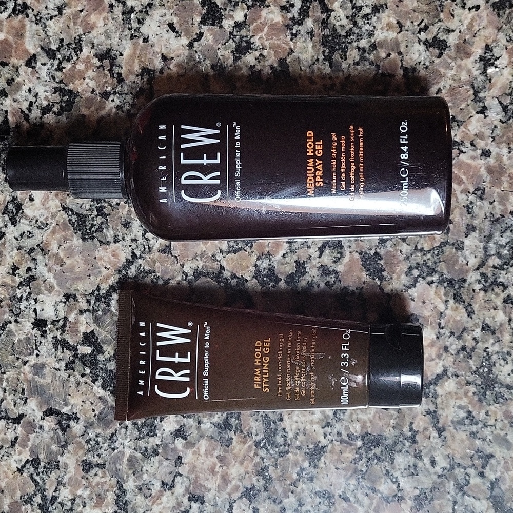 Lot of 2 American Crew Men's firm hold styling gel 3.3 oz & medium hold spray ge
